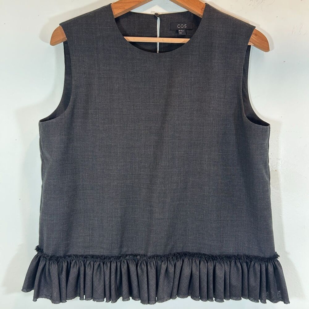 COS 100% Wool Ruffle Peplum Sleeveless Top EU42 Lagenlook Classic